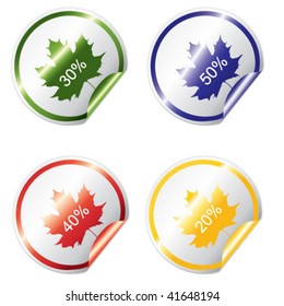  Set of blank, vector stickers with peeling corners, shining border and colored shining underside.