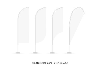 Set of Blank Vertical Advertising Flags Mockups With Various Shapes, Isolated on White Background. Vector Illustration