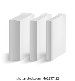 Set of blank vertical books cover template. Soft cover. Thin, medium and thick books. Perspective view. Vector illustration.