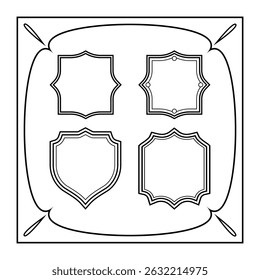 Conjunto de modelos de quadro de escudo e emblema vintage em branco no estilo de contorno preto
