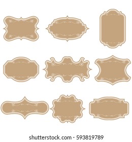 Set of blank vintage frames. Gift tags. Paper labels. Flat design. isolated vectors. 
