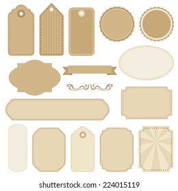 Set of blank vintage frames. Tags and labels. Isolated vector objects.