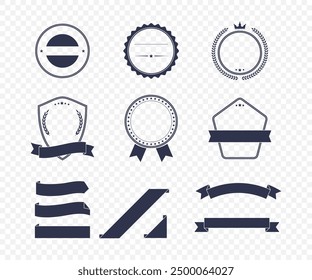 Set of blank vintage labels, badges and ribbons. Vector illustration with empty space for text. Perfect template for premium quality product, price promotion and certification designs.