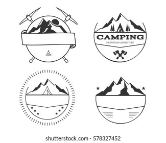 Set of blank vintage summer camp badges and outdoor logo templates, emblems and labels.