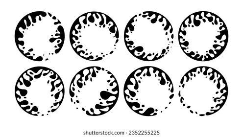 Set of blank water splash circle border logo. Milk water stain round logo icon.