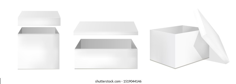 Set of blank white cardboard packaging boxes. Can be use for medicine, food, cosmetic and other. Vector illustration