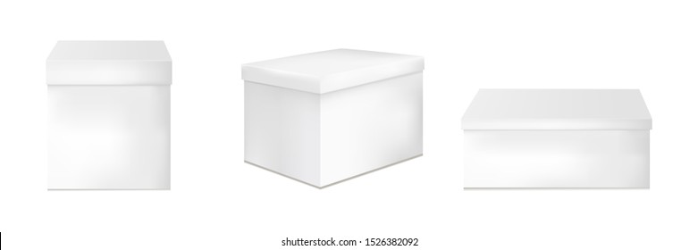 Set of blank white cardboard packaging boxes. Can be use for medicine, food, cosmetic and other. Vector illustration