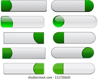 Juego de botones en blanco y verde para el sitio web o la aplicación. Vector eps10.