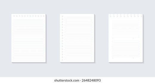 Set Blank white notepaper design. Hand drawn blue lined paper background collection