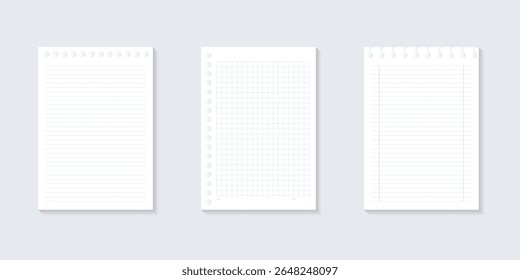 Set Diseño de papel blanco en blanco. Colección de fondo de papel delineado azul dibujado a mano