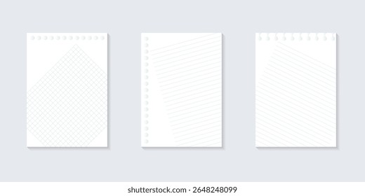 Set Diseño de papel blanco en blanco. Colección de fondo de papel delineado azul dibujado a mano