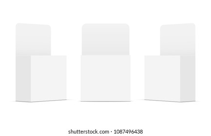 Set of blank white packaging boxes with rounded top. Mockups with front and side views. Vector illustration