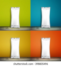 Set Blank white packaging, Mockup Foil Food Snack pack, wrapper. Set Plastic Pack Template for design and branding