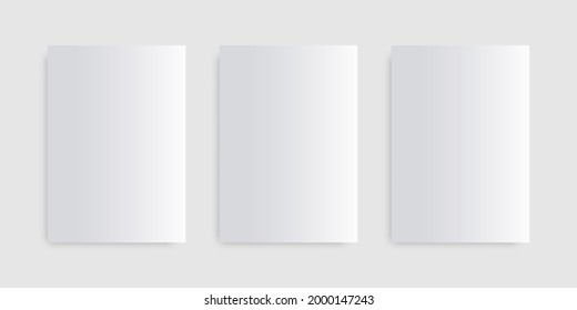 Set of blank white paper design template. Minimal white paper mockup isolated on gray background.