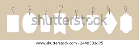 Set of blank white paper discount, sale tags, labels, stickers. Empty price tags. Labels for a special offer or discount on purchases. Isolated vector illustration