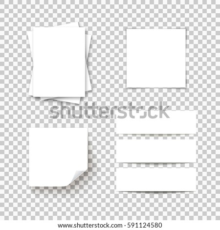 Set of blank white paper on transparent background. Booklet, postcard, flyer, business card or brochure mockup. Vector Illustration