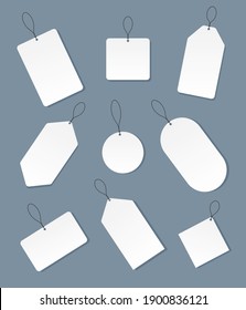 Set of blank white paper price tags. Labels template in different shapes. Vector illustration.