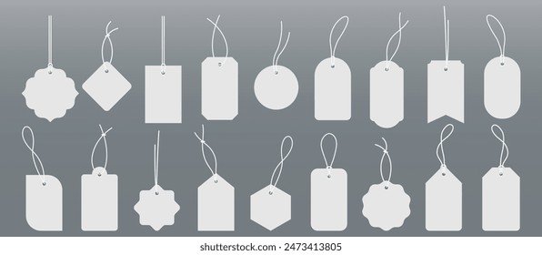 Set blank white paper price tags or gift tags. Paper labels with cord.