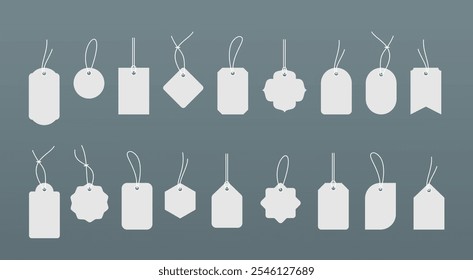 Set blank white paper price tags or gift tags. Paper labels with cord editable eps-10