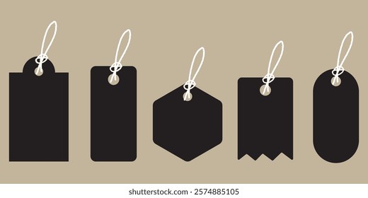 Set blank white paper price tags or gift tags. Paper labels with cord. design eps 10 