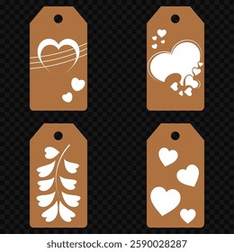 Set blank white paper price tags or gift tags. Set of gift or price tags shapes with hearts and love. Vector templates for cutting. Valentine's Day tag stencils. Mock up paper price tags