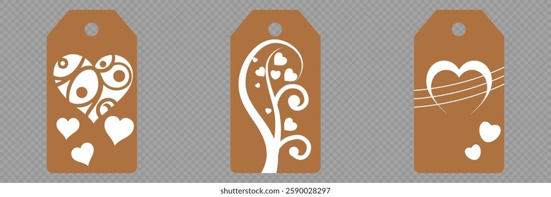 Set blank white paper price tags or gift tags. Set of gift or price tags shapes with hearts and love. Vector templates for cutting. Valentine's Day tag stencils. Mock up paper price tags