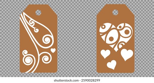 Set blank white paper price tags or gift tags. Set of gift or price tags shapes with hearts and love. Vector templates for cutting. Valentine's Day tag stencils. Mock up paper price tags