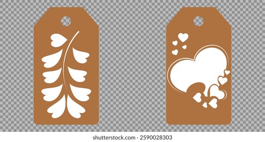 Set blank white paper price tags or gift tags. Set of gift or price tags shapes with hearts and love. Vector templates for cutting. Valentine's Day tag stencils. Mock up paper price tags