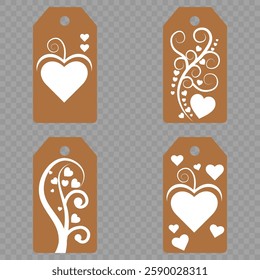 Set blank white paper price tags or gift tags. Set of gift or price tags shapes with hearts and love. Vector templates for cutting. Valentine's Day tag stencils. Mock up paper price tags