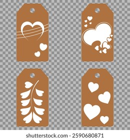 Set blank white paper price tags or gift tags. Set of gift or price tags shapes with hearts and love. Vector templates for cutting. Valentine's Day tag stencils. Mock up paper price tags