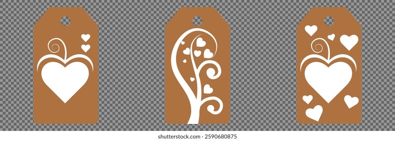 Set blank white paper price tags or gift tags. Set of gift or price tags shapes with hearts and love. Vector templates for cutting. Valentine's Day tag stencils. Mock up paper price tags