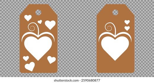 Set blank white paper price tags or gift tags. Set of gift or price tags shapes with hearts and love. Vector templates for cutting. Valentine's Day tag stencils. Mock up paper price tags