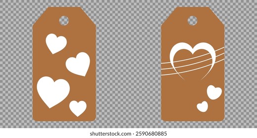 Set blank white paper price tags or gift tags. Set of gift or price tags shapes with hearts and love. Vector templates for cutting. Valentine's Day tag stencils. Mock up paper price tags