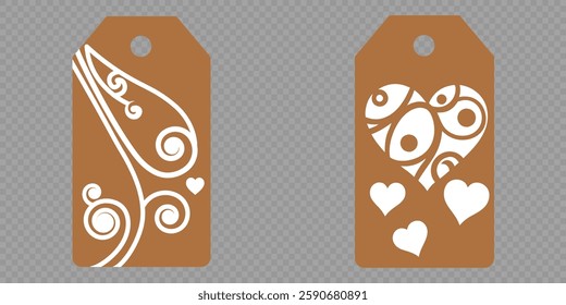 Set blank white paper price tags or gift tags. Set of gift or price tags shapes with hearts and love. Vector templates for cutting. Valentine's Day tag stencils. Mock up paper price tags