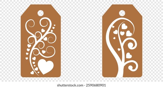 Set blank white paper price tags or gift tags. Set of gift or price tags shapes with hearts and love. Vector templates for cutting. Valentine's Day tag stencils. Mock up paper price tags