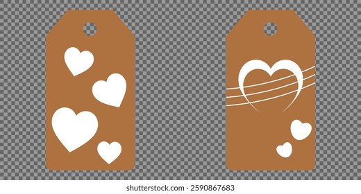Set blank white paper price tags or gift tags. Set of gift or price tags shapes with hearts and love. Vector templates for cutting. Valentine's Day tag stencils. Mock up paper price tags