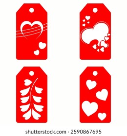 Set blank white paper price tags or gift tags. Set of gift or price tags shapes with hearts and love. Vector templates for cutting. Valentine's Day tag stencils. Mock up paper price tags