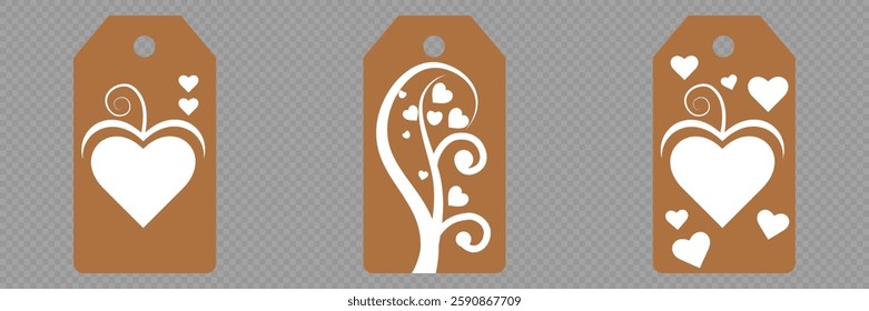 Set blank white paper price tags or gift tags. Set of gift or price tags shapes with hearts and love. Vector templates for cutting. Valentine's Day tag stencils. Mock up paper price tags