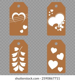 Set blank white paper price tags or gift tags. Set of gift or price tags shapes with hearts and love. Vector templates for cutting. Valentine's Day tag stencils. Mock up paper price tags