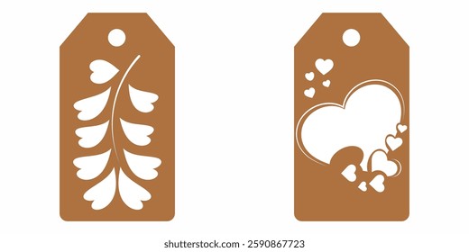 Set blank white paper price tags or gift tags. Set of gift or price tags shapes with hearts and love. Vector templates for cutting. Valentine's Day tag stencils. Mock up paper price tags
