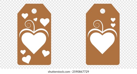 Set blank white paper price tags or gift tags. Set of gift or price tags shapes with hearts and love. Vector templates for cutting. Valentine's Day tag stencils. Mock up paper price tags