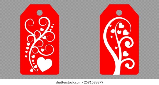 Set blank white paper price tags or gift tags. Set of gift or price tags shapes with hearts and love. Vector templates for cutting. Valentine's Day tag stencils. Mock up paper price tags