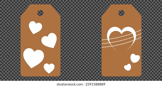 Set blank white paper price tags or gift tags. Set of gift or price tags shapes with hearts and love. Vector templates for cutting. Valentine's Day tag stencils. Mock up paper price tags