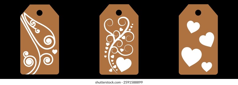 Set blank white paper price tags or gift tags. Set of gift or price tags shapes with hearts and love. Vector templates for cutting. Valentine's Day tag stencils. Mock up paper price tags