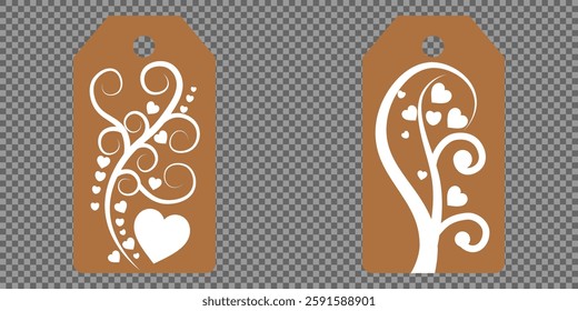 Set blank white paper price tags or gift tags. Set of gift or price tags shapes with hearts and love. Vector templates for cutting. Valentine's Day tag stencils. Mock up paper price tags