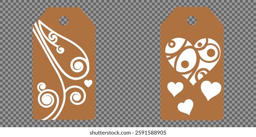 Set blank white paper price tags or gift tags. Set of gift or price tags shapes with hearts and love. Vector templates for cutting. Valentine's Day tag stencils. Mock up paper price tags