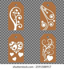Set blank white paper price tags or gift tags. Set of gift or price tags shapes with hearts and love. Vector templates for cutting. Valentine's Day tag stencils. Mock up paper price tags