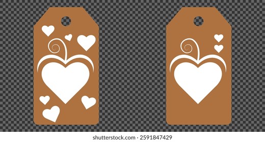 Set blank white paper price tags or gift tags. Set of gift or price tags shapes with hearts and love. Vector templates for cutting. Valentine's Day tag stencils. Mock up paper price tags