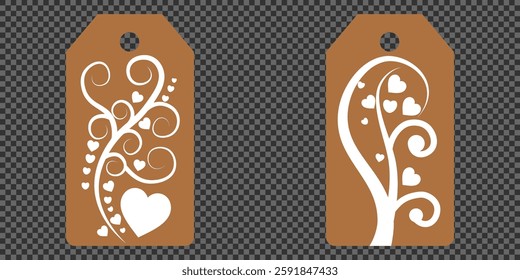 Set blank white paper price tags or gift tags. Set of gift or price tags shapes with hearts and love. Vector templates for cutting. Valentine's Day tag stencils. Mock up paper price tags