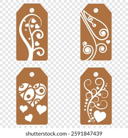 Set blank white paper price tags or gift tags. Set of gift or price tags shapes with hearts and love. Vector templates for cutting. Valentine's Day tag stencils. Mock up paper price tags